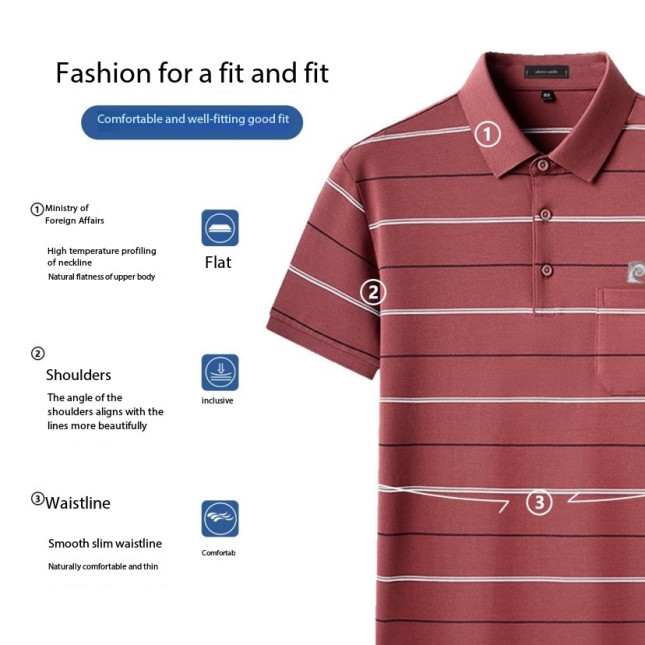Pierre Cardin Men's Redwine Striped Polo Shirt – Stretch Cotton Blend PL51TSA129Z920